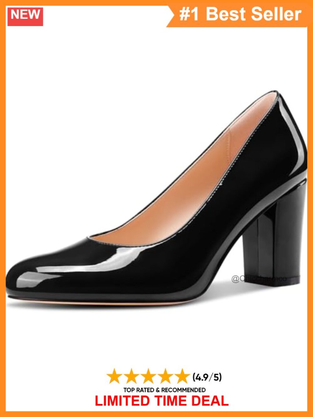 Womens High Chunky Block Heel Round Toe Pumps Slip-on Prom Dress Patent Leather